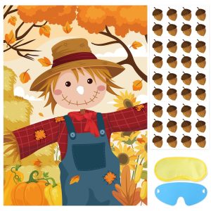 Hooqict Thanksgiving Games for Kids Party Pin The Nose on The Scarecrow Thanksgiving Activities Fall Festival Games Autumn Harvest Party Decorations, Large Pin The Tail Poster with 48 Stickers