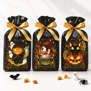 50 Pcs Halloween Treat Bags, 6x9x2 Inch Drawstring Candy Bags