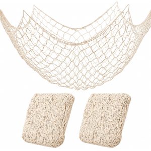 2 Pack Fish Net Decorations for Party, Natural Cotton Hawaiian Table Runner Party Fishing Net Decorative, Nautical Themed Decor Cotton Fishnet Under The Sea Pirate Ocean BeachHalloween Decor