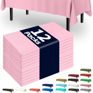 Pureegg Plastic Table Cloth Disposable 12 Pack, 54 x 108 Inch Table Cloths, Easter Party, Valentines, Mothers Day Decorations, Tablecloths, Rectangle, Pastel Plastic Cover, Leakproof & Sturdy, Pink