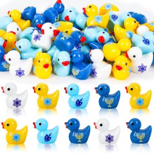 JUNEBRUSHS 50 Pcs Hanukkah Resin Ducks, Star of David Menorah Dreidel Decor