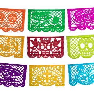 Altar de Ofrendas Dia de Los Muertos Mexican Papel Picado Tissue Paper Banner. Colorful Day of the Dead Decorations Medium Size Panels