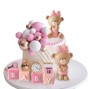 Bear Cake Toppers Balls Cake Decorations with BABY Letters for Baby Shower Gender Reveal Bear Themed Birthday Party Supplies (Girl)
