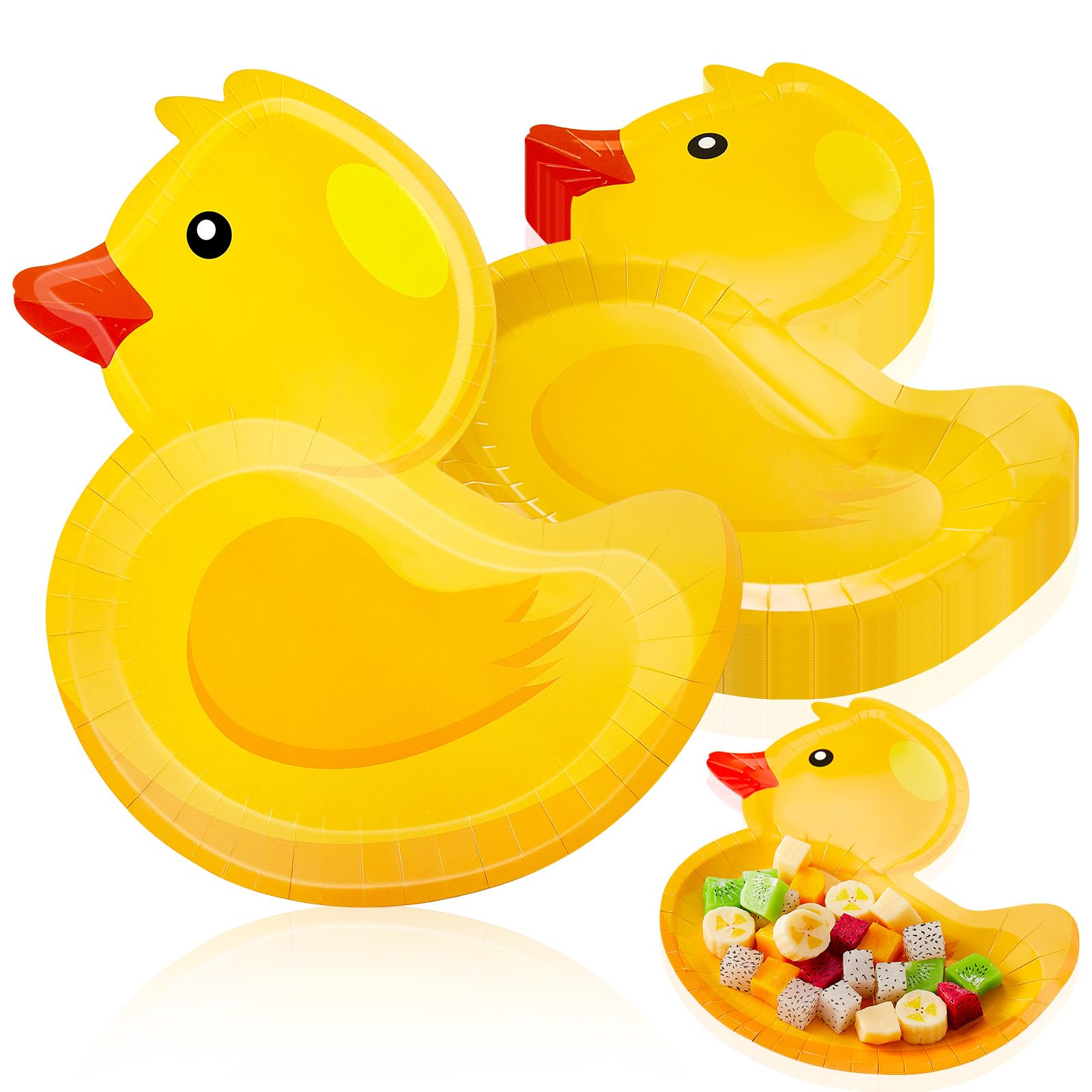 meekoo 48 Pcs Rubber Duck Party Paper Plates Rubber Duck Theme Party Decorations for Dinner Dessert Picnic Birthday Wedding