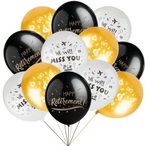BestoFun 30PCS Happy Retirement Balloons Happy Retirement Decorations for Men and Women 12 Inch Black, Gold & White Latex Balloons for Party Decorations