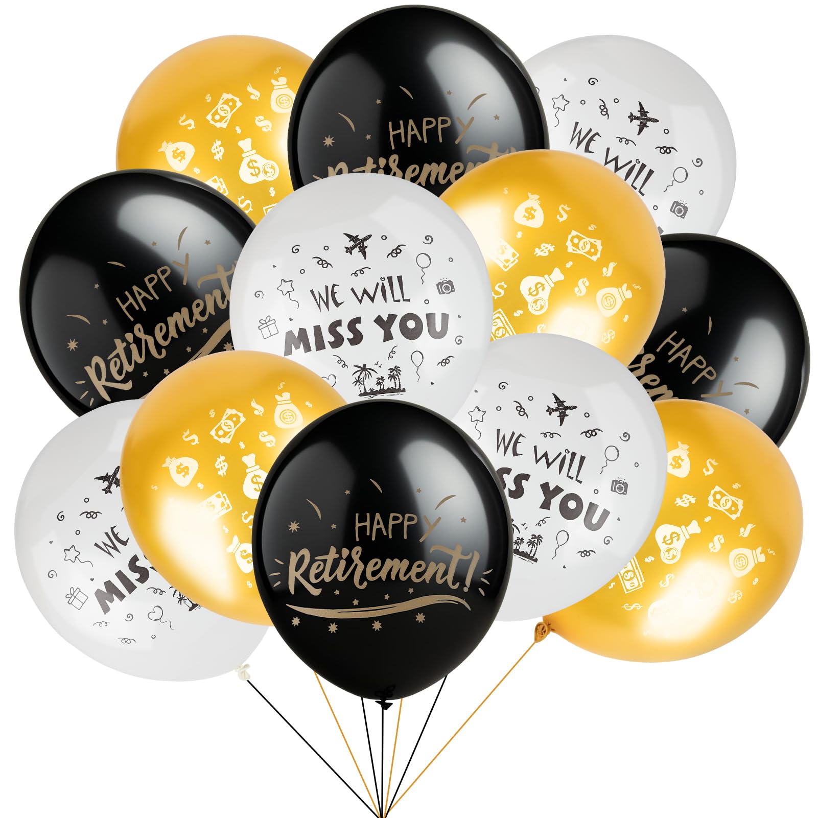 BestoFun 30PCS Happy Retirement Balloons Happy Retirement Decorations for Men and Women 12 Inch Black, Gold & White Latex Balloons for Party Decorations