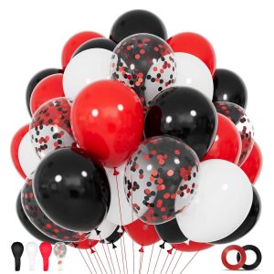 KUULBELA 68Pcs Red Black White Latex Balloons 12 Inch with Black Red Confetti Balloons for Birthday, Wedding, Baby Shower, Graduation Poker Card Party.