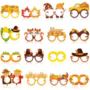 Harrycle 32 Pcs Fall Party Paper Eyeglasses Autumn Thanksgiving Decoration