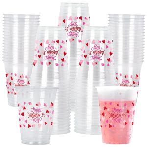 Gatherfun Valentine's Party Supplies - Romantic 60 Pcs 12oz Love-Themed Plastic Cups for Charming Decorations, Perfect for Valentines
