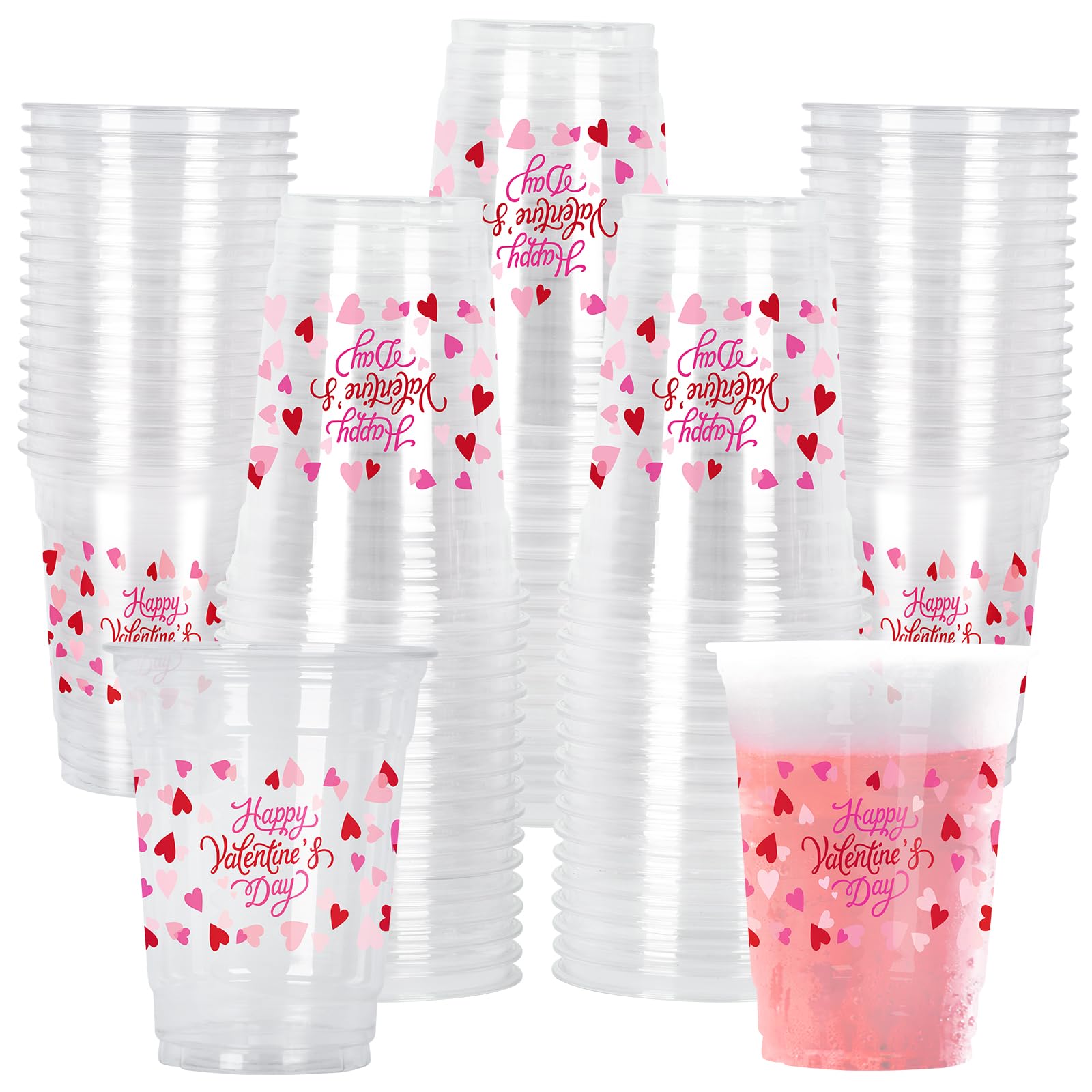 Gatherfun Valentine's Party Supplies - Romantic 60 Pcs 12oz Love-Themed Plastic Cups for Charming Decorations, Perfect for Valentines