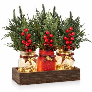 Mason Jar Christmas Table Decor, Winter Xmas Centerpieces for Tables