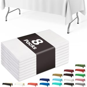 Pureegg Plastic Table Cloth Disposable 8 Pack 54 x 108 Inch, White