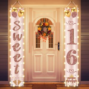 Sweet 16 Birthday Party Banner Lighted Decorations for Girls Women