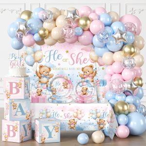 cocomigo 232pcs Bear Gender Reveal Decorations Complete Party Set 20 Guests