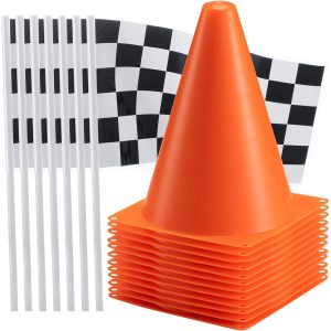 Bedwina Race Car Birthday Party Decoration Kit, 12 Cones & 24 Flags , 36Pcs | 8-Inch Orange Mini Cones for Kids &…