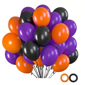 Black Orange Purple Latex Halloween Balloons 45ct 12in