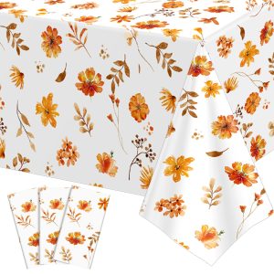 3 Pack Fall Wildflower Plastic Tablecloths, 54 X 108In Autumn Tablecloth