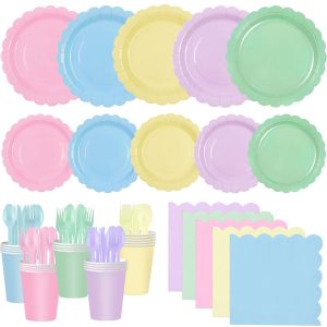 CUUSNNY 175 Pcs Pastel Plates and Napkins Party Supplies, Serves 25