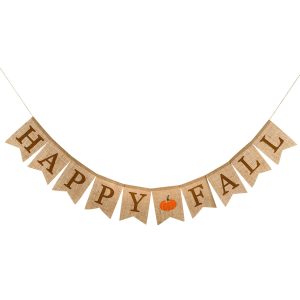 Whaline Happy Fall Pumpkin Burlap Banner Sign Autumn Harvest Home Decor Bunting Flag Garland for Mantel Fireplace Thanksgiving Day Party Decoration