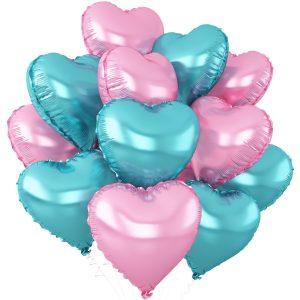 Pink Blue Heart Balloons,12Pcs Teal Blue Heart Shaped Foil Balloons,18Inch Light Pink Helium Polyester Film Balloon for Mermaid Birthday Baby Shower Anniversary Wedding Party Decorations
