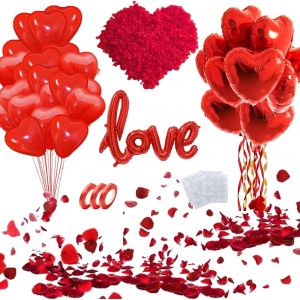 STIMULATE SZXXZZMY 50 6-inch red Heart Balloons Latex，18-inch 10Pcs red Heart Balloons Foil ，42-inch 1Pcs red Love Balloon，Red Petals Kit for Valentines Day,Propose Marriage,Wedding Party.…