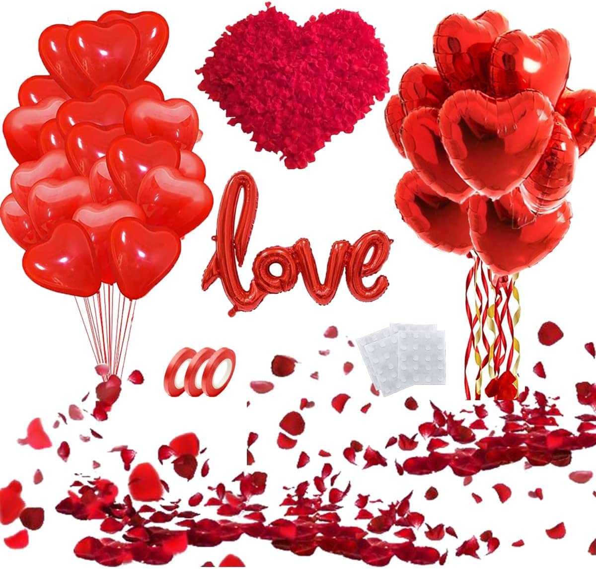 STIMULATE SZXXZZMY 50 6-inch red Heart Balloons Latex,18-inch 10Pcs red Heart Balloons Foil ,42-inch 1Pcs red Love Balloon,Red Petals Kit for Valentines Day,Propose Marriage,Wedding Party.…