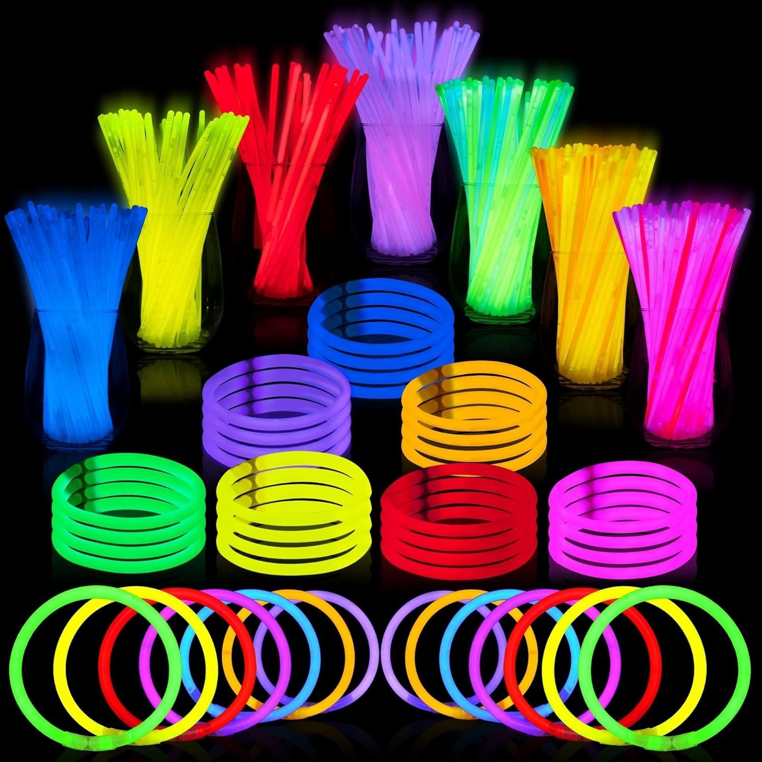 JOYIN 200 Pcs 8" Glow Sticks Bulk Party Pack, Neon Glow in the Dark Party Supplies, Light Up Necklaces and Bracelets with Connectors for Halloween, Easter, Football, Birthday Decorations