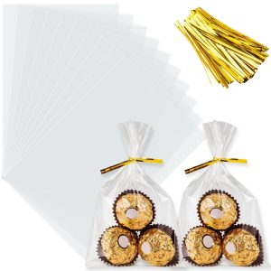 ZHEWTOEN Cellophane Treat Bags 4" x 6": 100 PCS Clear Plastic Cello Bags
