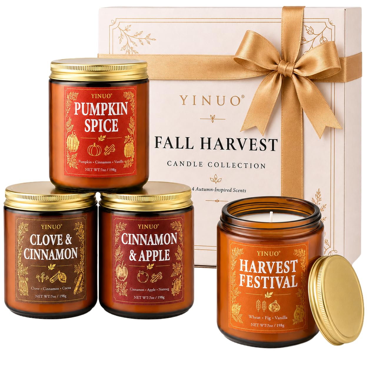Fall Scented Candles Gift Set, 4 Pack Soy Coconut Wax Pumpkin Candle Set
