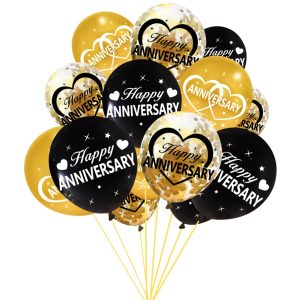 Lnlofen Happy Wedding Anniversary Balloons Party Decorations Kit Black Gold