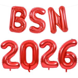 TONIFUL 2026 Nurse Graduation Decorations Red BSN 2026 Balloons 16 Inch BSN 2026 Banner Class of 2026 Congrats Nurse Balloons Decorations 2026 Nursing Graduation Party Supplies