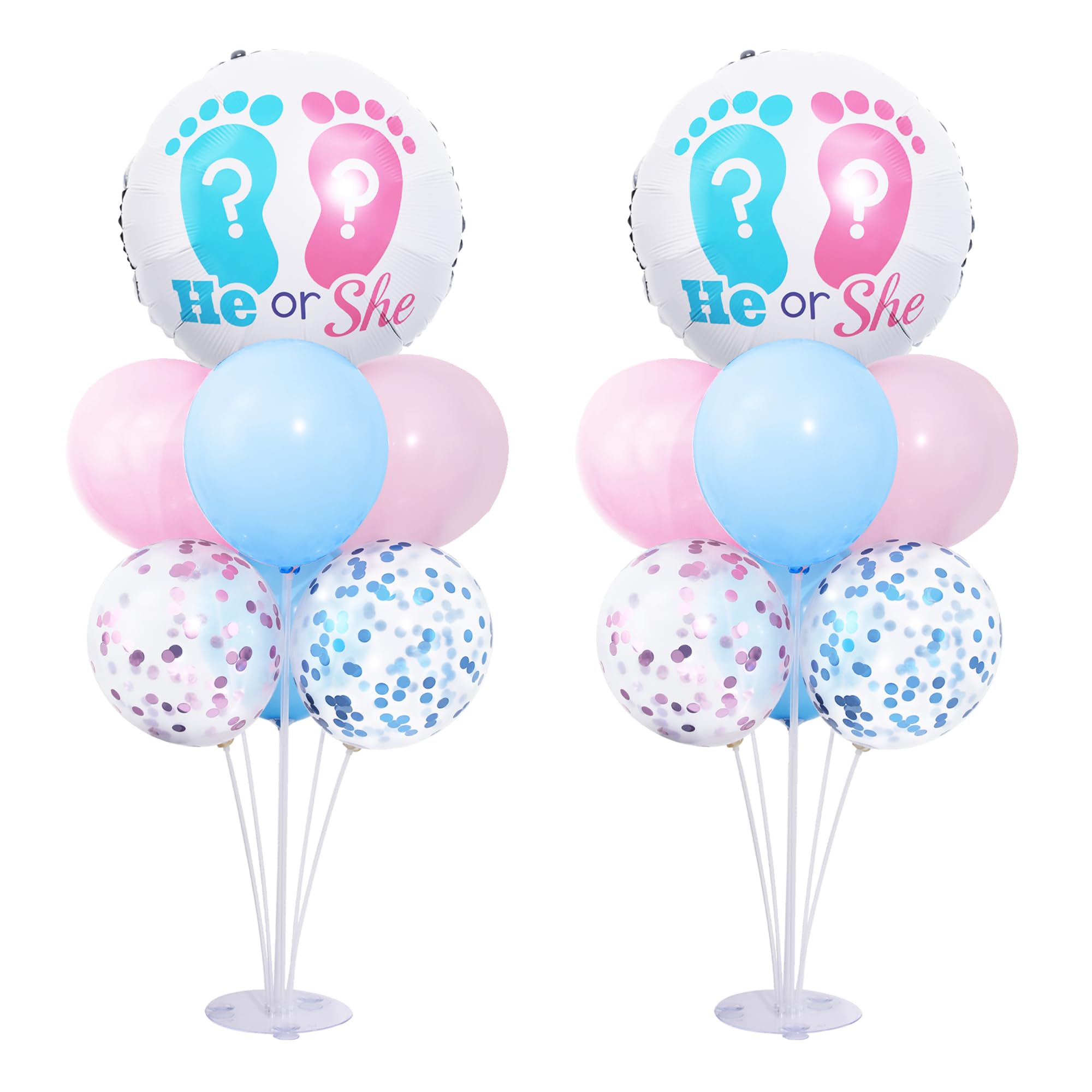 Gender Reveal Balloon Table Centerpiece Stand Kit 2 Set for Table, Gender Reveal Party Decorations with 18in Boy or Girl Foil Balloons and Pink Blue Confetti Latex Balloons