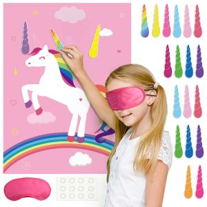 FEPITO Birthday Party Game for Kids Pin The Horn on Unicorn-Game Poster