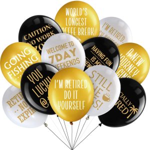 Blulu 48 Pcs 12 Inches Retirement Party Decorations, Black, Gold