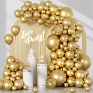 Awenztech 122pcs Metallic Gold Latex Balloons in 18 12 10 5 inches | Graduation, Engagement, Wedding, Birthday Party…