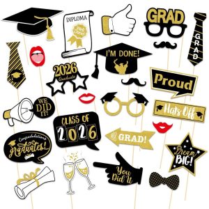 25Pcs Graduation Photo Booth Props Class of 2026 Grad Party Favors Supplies