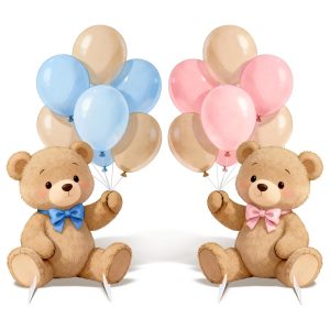 LawnIdyll 2Pcs Gender Reveal Pink Blue Bear Cardboard Cutouts Standup