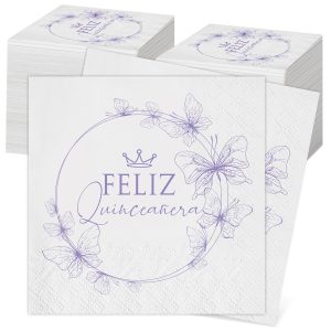 Kosiz 100 Pcs Mis Quince Girls 15th Birthday Party Cocktail Napkins