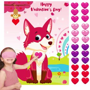 Joy Bang Valentines Games for Kids, Pin the Heart on the Fox Valentines Activities Crafts Party Favors Supplies for Kids Classroom School Gifts
