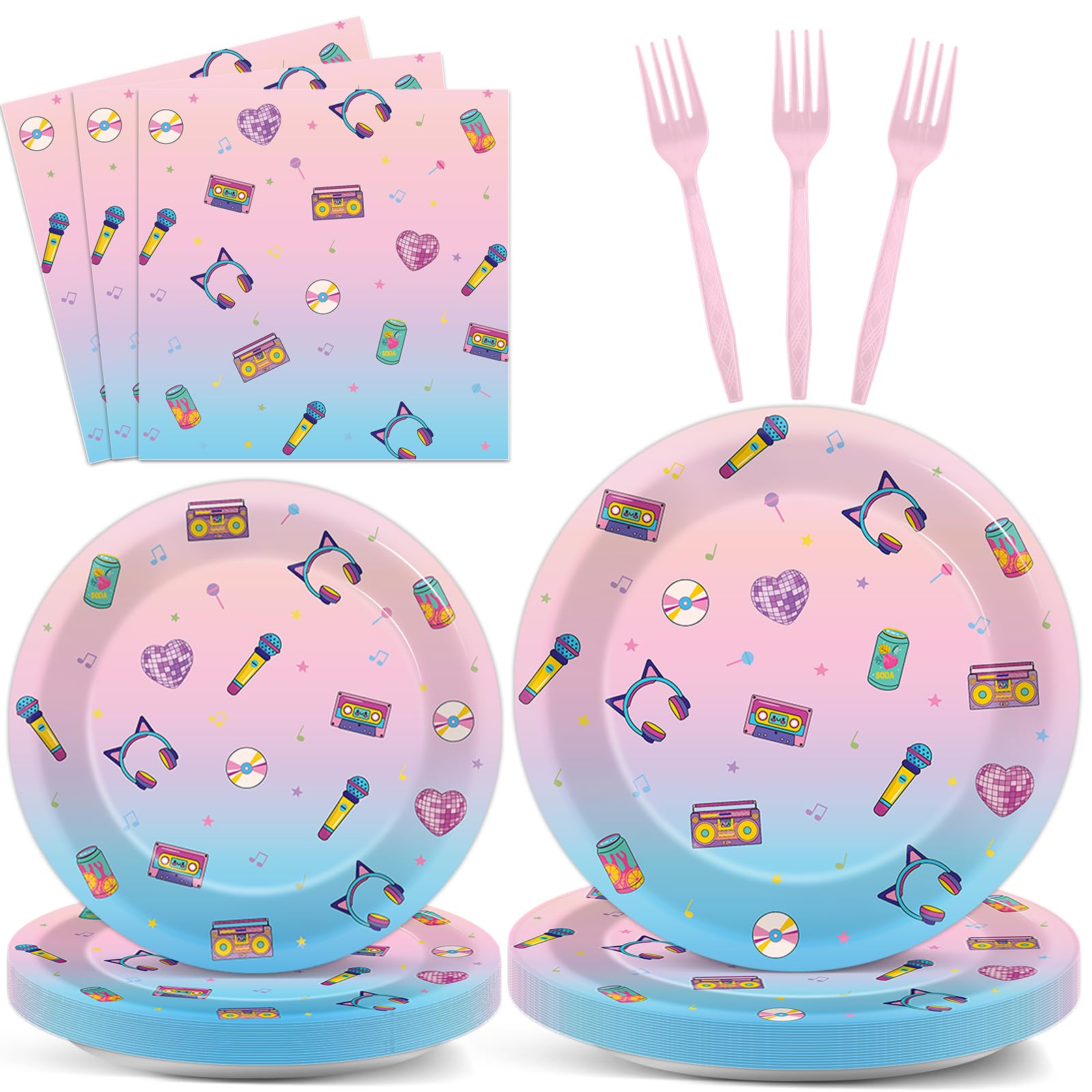 96pcs Kpop Paper Plates and Napkins Music Theme Birthday Party Supplies Popular Singer Disposable Dinnerware Tableware Set for Boys Girls Birthday Kpop Music Fans Party Decoration Serve 24