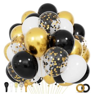 KUULBELA 68Pcs Black White Gold Balloons with 12 Inch Black Gold Confetti Balloons for Graduation Birthday Wedding Party Decorations