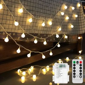 Battery Operated LED Globe String Lights, 2-Pack Total 52FT 120LEDs - Each 26FT 60LEDs 8 Mode Waterproof Christmas Fairy String Lights with Remote for Home Bedroom Garden Wedding Party Decoration