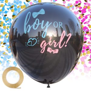 Disfore Thickened Gender Reveal Balloon - 2pcs Gender Reveal Confetti Balloons with Pink and Blue Confetti – 36 Inch Black Gender Reveal Balloons Perfect for Taking Photos and Videos