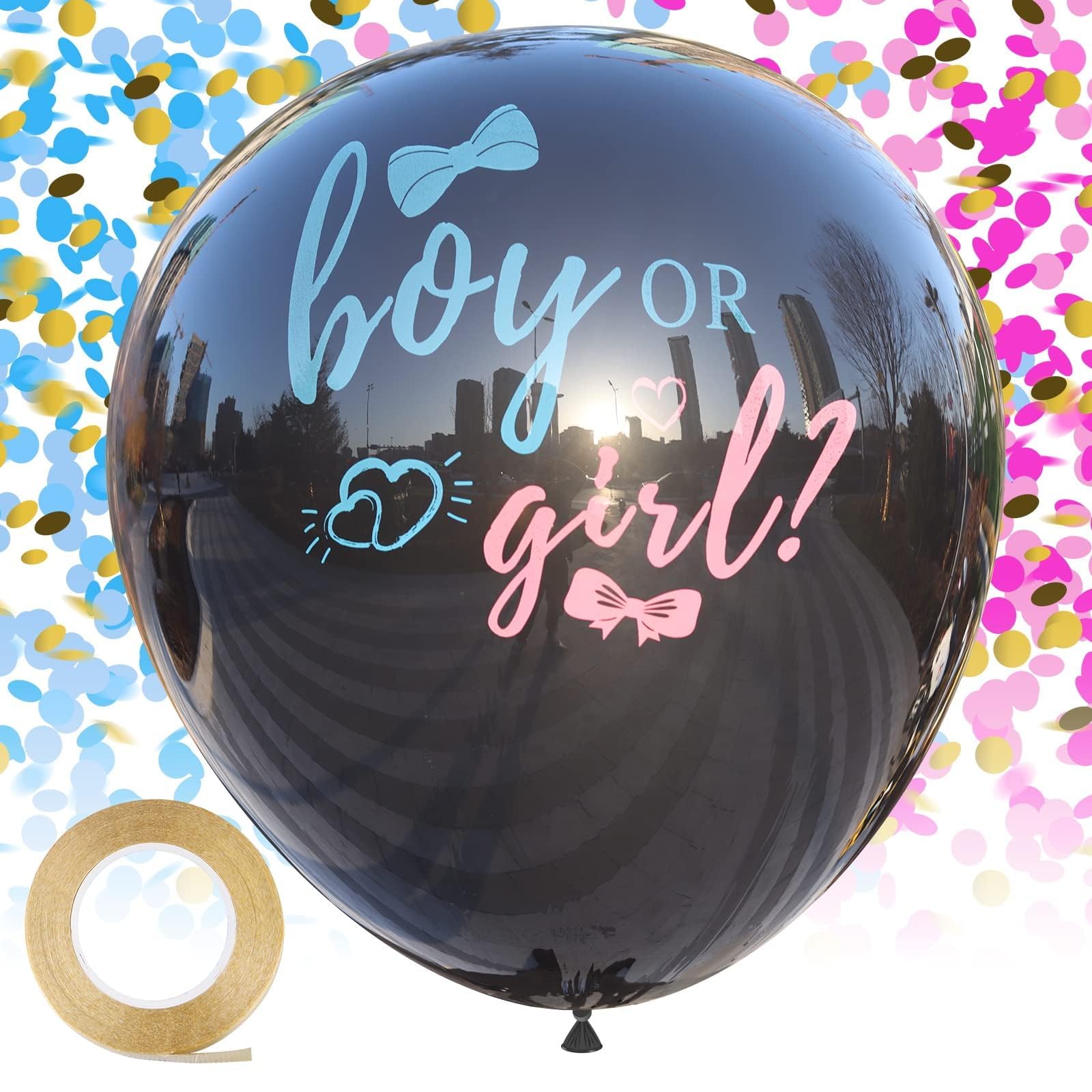 Disfore Thickened Gender Reveal Balloon - 2pcs Gender Reveal Confetti Balloons with Pink and Blue Confetti – 36 Inch Black Gender Reveal Balloons Perfect for Taking Photos and Videos