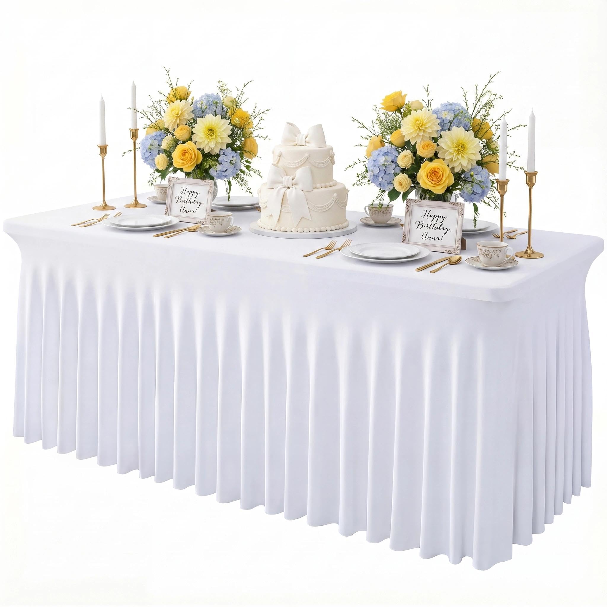 Wokceer White Spandex Tablecloth for 6FT Rectangle Table, Table Skirt Cover