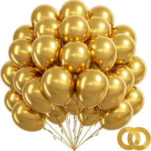 100pcs 12inch Metallic Gold Balloons with Chrome Gold Balloons and Ribbon