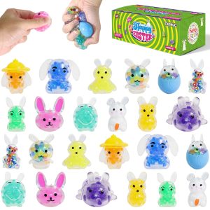 24 Pack Easter Squishies for Kids, Kawaii Mini Bunny Squeeze Toys, Bulk Squishy Squeeze Ball Set Anti-anxiety Stress Relief Toys for Easter Basket Fillers Egg Fillers Party Favors (Easter Bunny-24)
