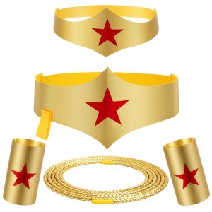 WUYLKZT Halloween Woman of Wonder Costume Accessories Cosplay Set: Gold Tiara, Belt, wrist bands, 3 Meters Lasso