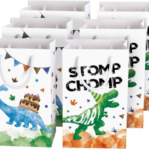 WERNNSAI 16 PCS Watercolor Dinosaur Party Favor Bags Dino Goodie Bags