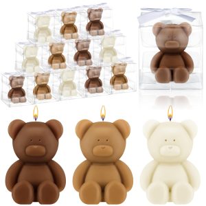 Hoolerry 30 Pcs Mini Bear Candle Baby Shower Party Favor Gift, White, Brown